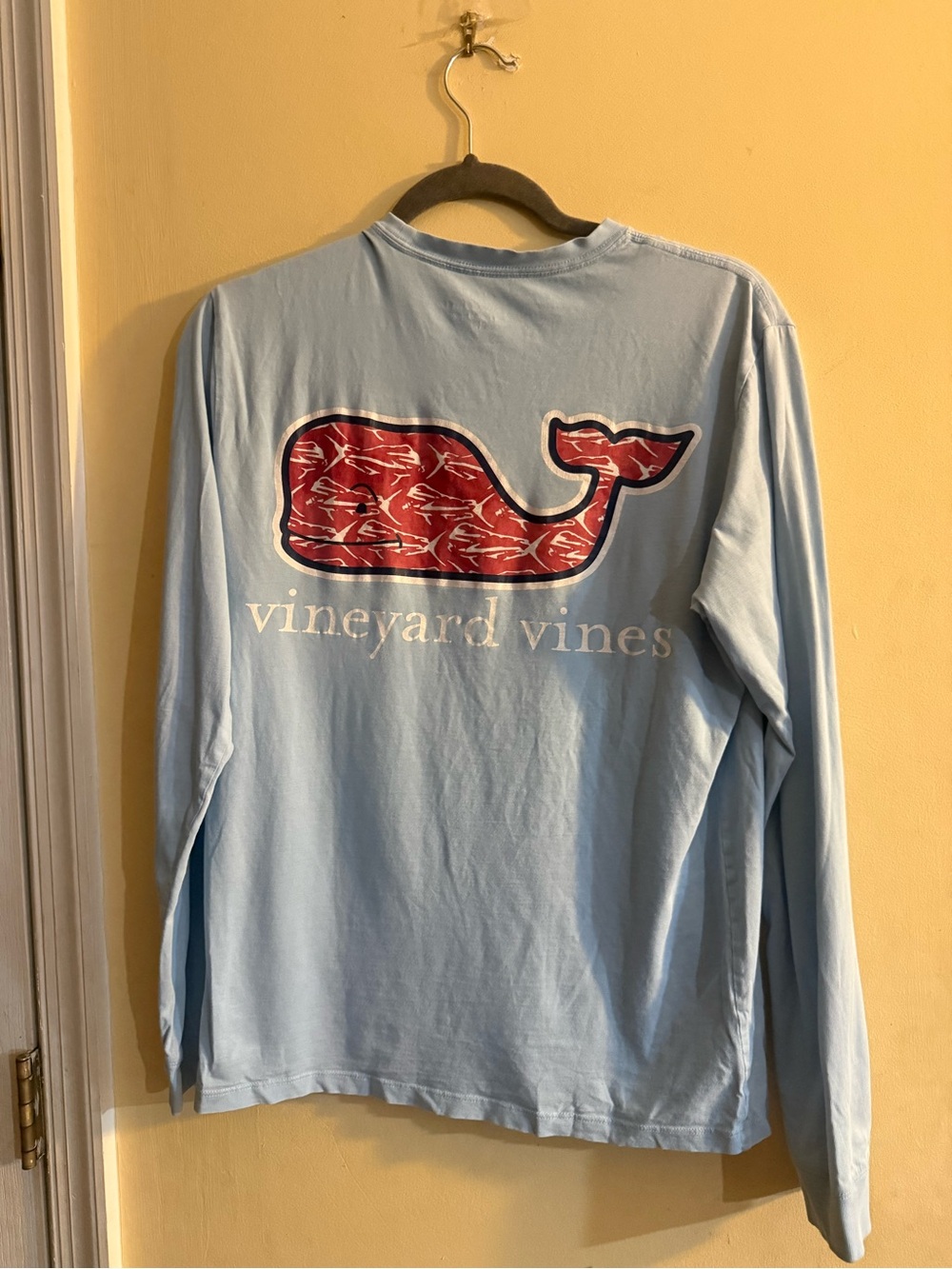 Vineyard Vines Light Blue Pocket Tee with Red Whale, small